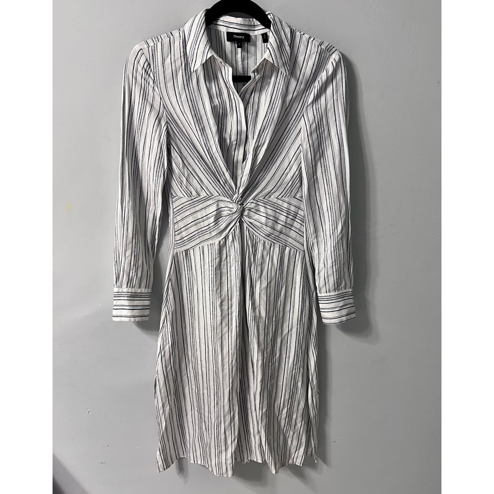 Theory Twist Front Shirtdress Specked Stripe